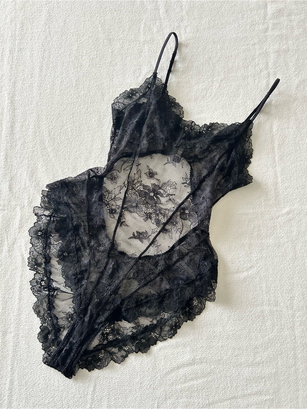 SKIMS Ultra Fine Lace Teddy in Onyx - Picture 3 of 6